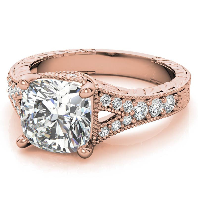 Antique Split Shank Cushion Moissanite Engagement Ring