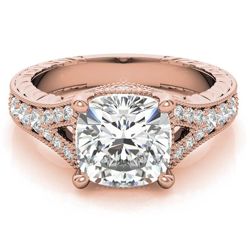 Antique Split Shank Cushion Moissanite Engagement Ring