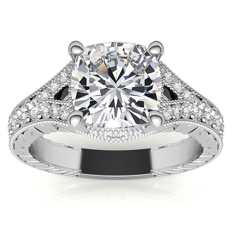 Antique Split Shank Cushion Moissanite Engagement Ring