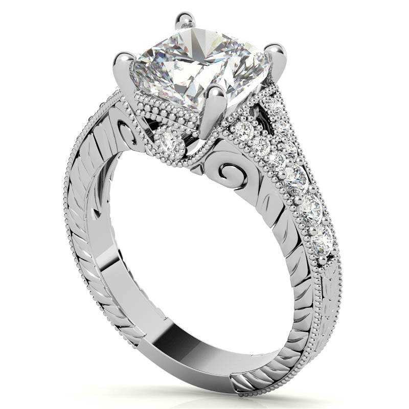 Antique Split Shank Cushion Moissanite Engagement Ring