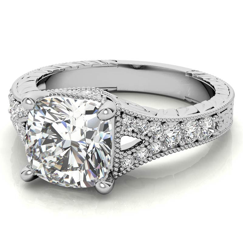 Antique Split Shank Cushion Moissanite Engagement Ring