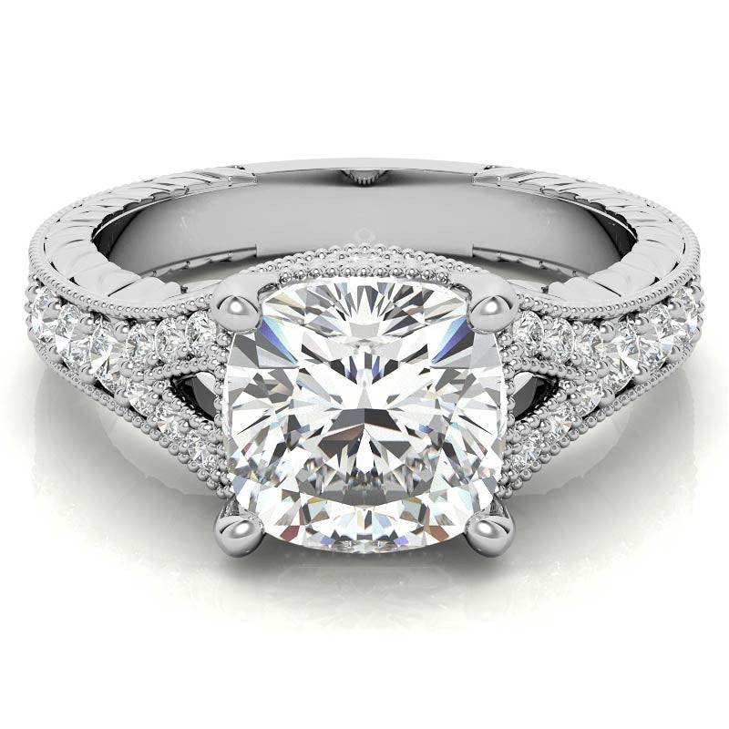 Antique Split Shank Cushion Moissanite Engagement Ring