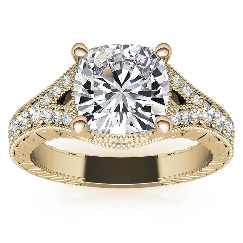 Antique Split Shank Cushion Moissanite Engagement Ring
