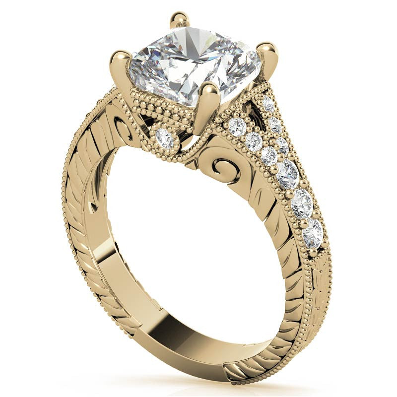 Antique Split Shank Cushion Moissanite Engagement Ring