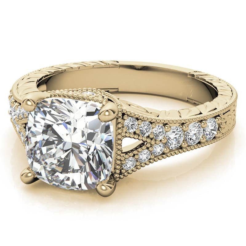 Antique Split Shank Cushion Moissanite Engagement Ring