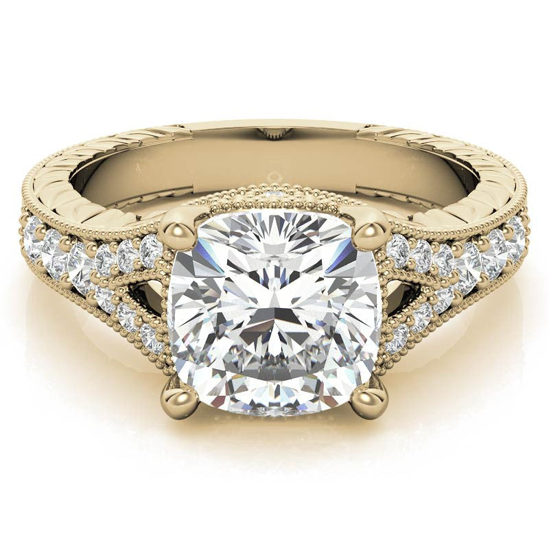 Antique Split Shank Cushion Moissanite Engagement Ring