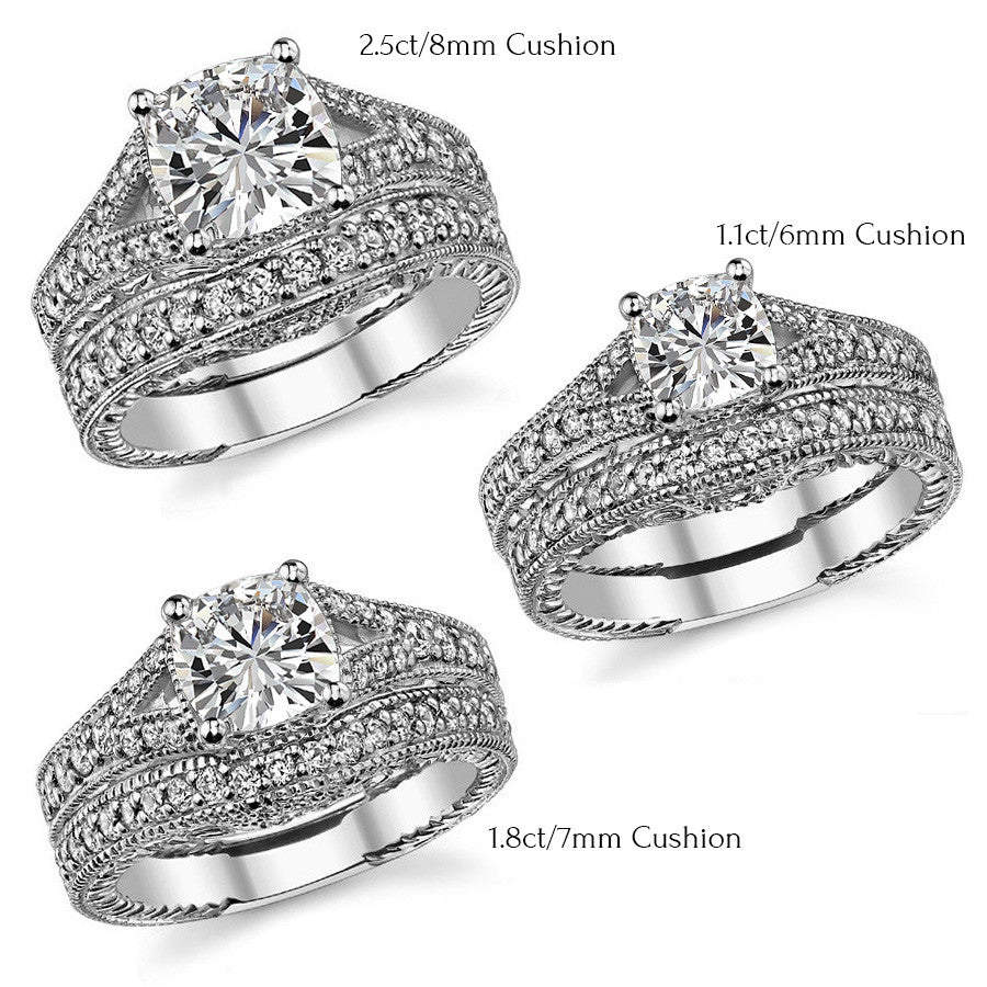 Antique Split Shank Cushion Moissanite Engagement Ring