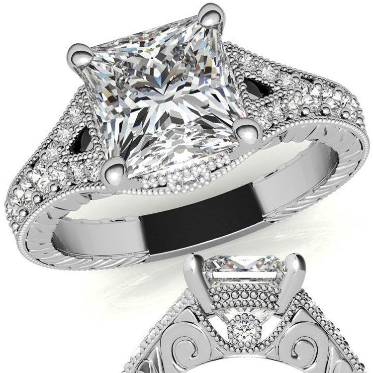 Antique Split Shank Princess cut Moissanite Engagement Ring