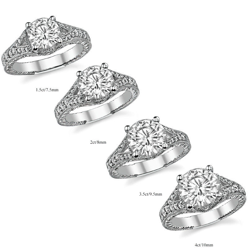 Antique Split Shank Round Brilliant Moissanite Engagement Ring
