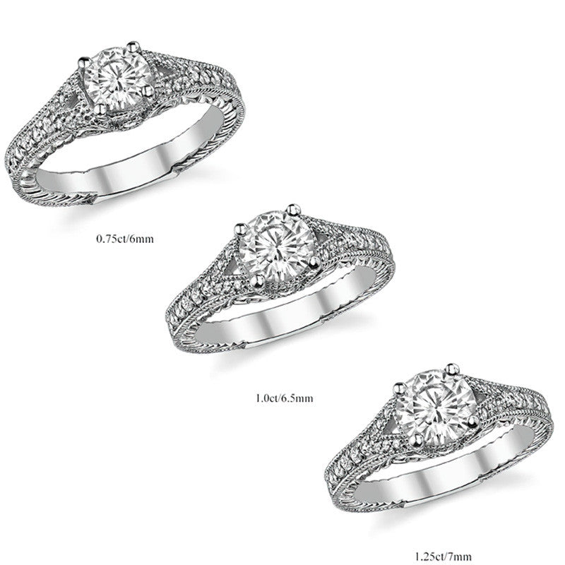 Antique Split Shank Round Brilliant Moissanite Engagement Ring