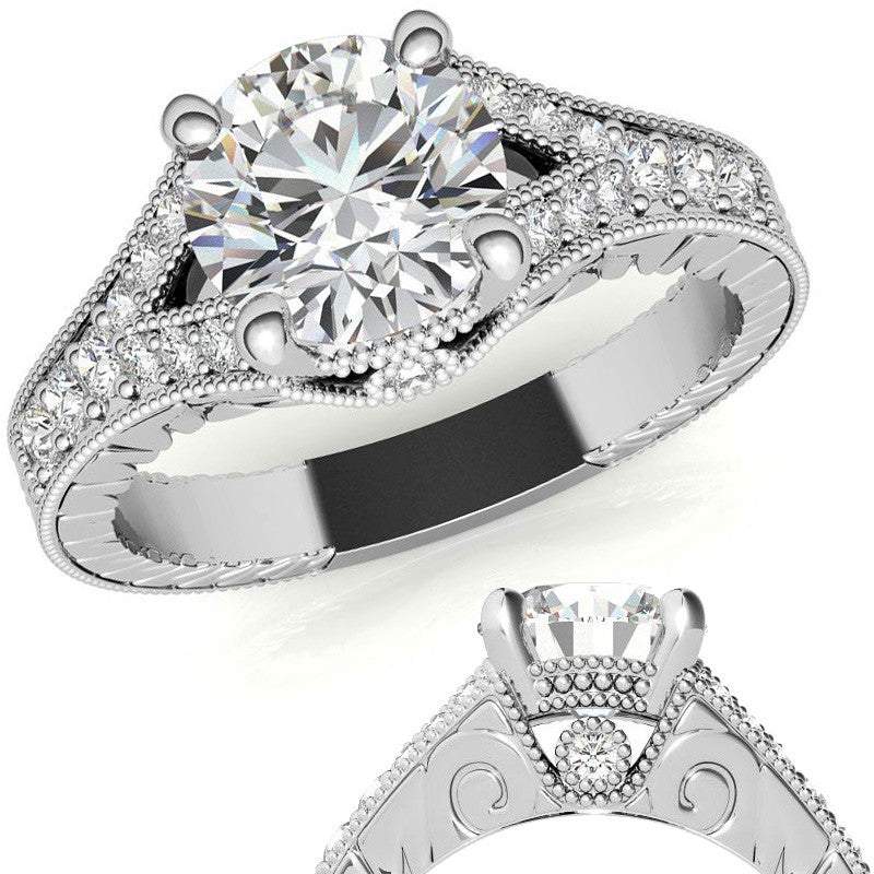 Antique Split Shank Round Brilliant Moissanite Engagement Ring