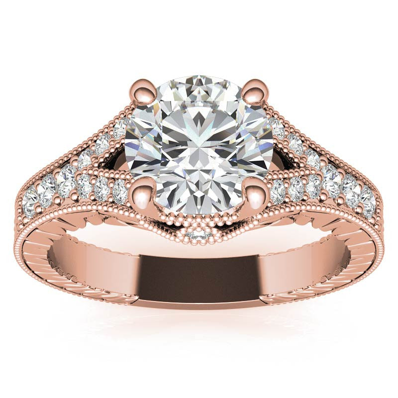Antique Split Shank Round Brilliant Moissanite Engagement Ring