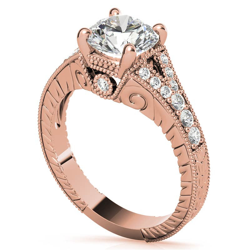 Antique Split Shank Round Brilliant Moissanite Engagement Ring