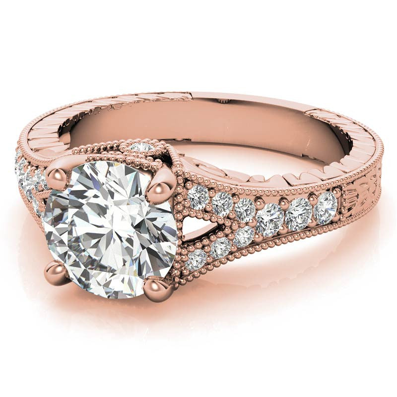 Antique Split Shank Round Brilliant Moissanite Engagement Ring