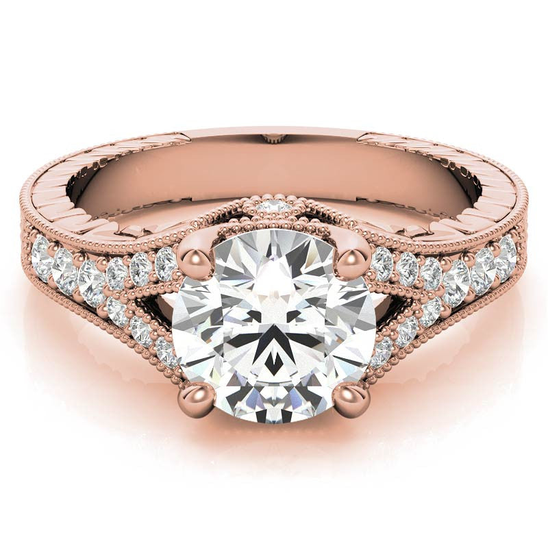 Antique Split Shank Round Brilliant Moissanite Engagement Ring