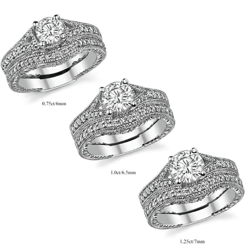 Antique Split Shank Round Brilliant Moissanite Engagement Ring