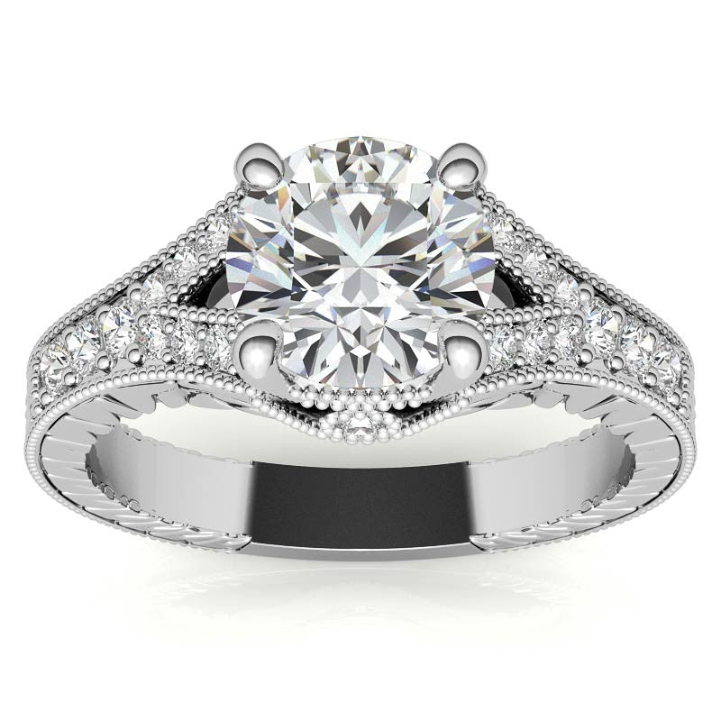 Antique Split Shank Round Brilliant Moissanite Engagement Ring