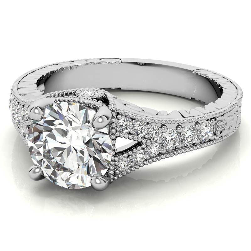 Antique Split Shank Round Brilliant Moissanite Engagement Ring