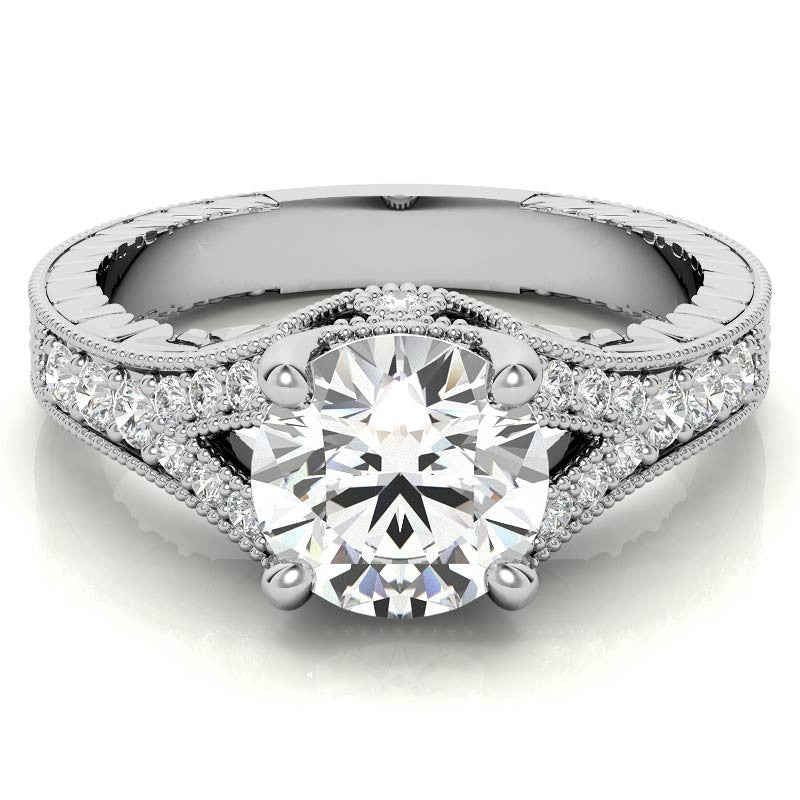 Antique Split Shank Round Brilliant Moissanite Engagement Ring
