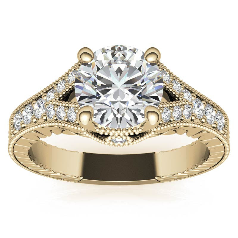 Antique Split Shank Round Brilliant Moissanite Engagement Ring