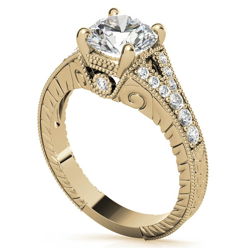 Antique Split Shank Round Brilliant Moissanite Engagement Ring