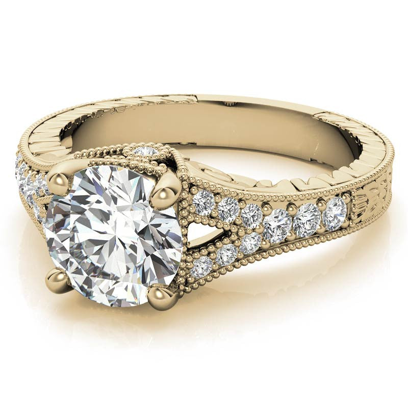 Antique Split Shank Round Brilliant Moissanite Engagement Ring