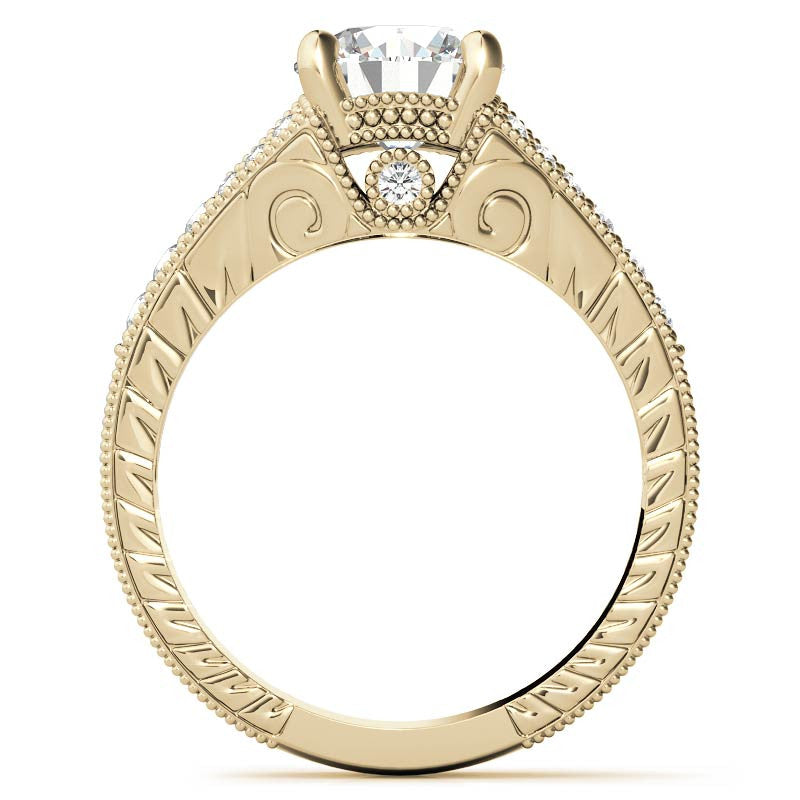 Antique Split Shank Round Brilliant Moissanite Engagement Ring