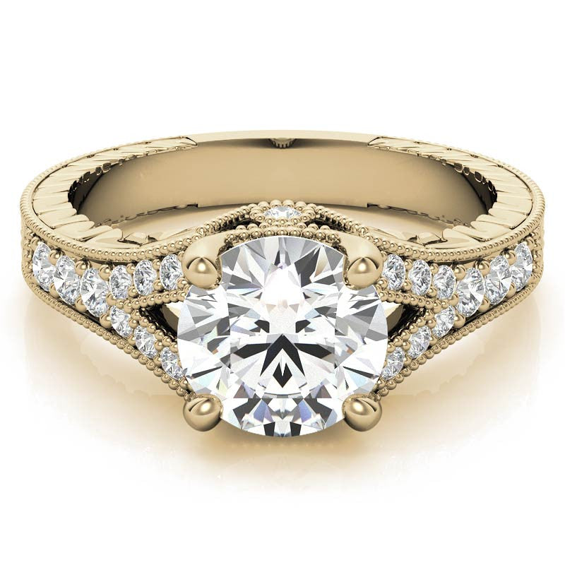 Antique Split Shank Round Brilliant Moissanite Engagement Ring