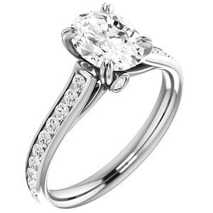 Double Prong Channel Set Oval Cut Moissanite Engagement Ring
