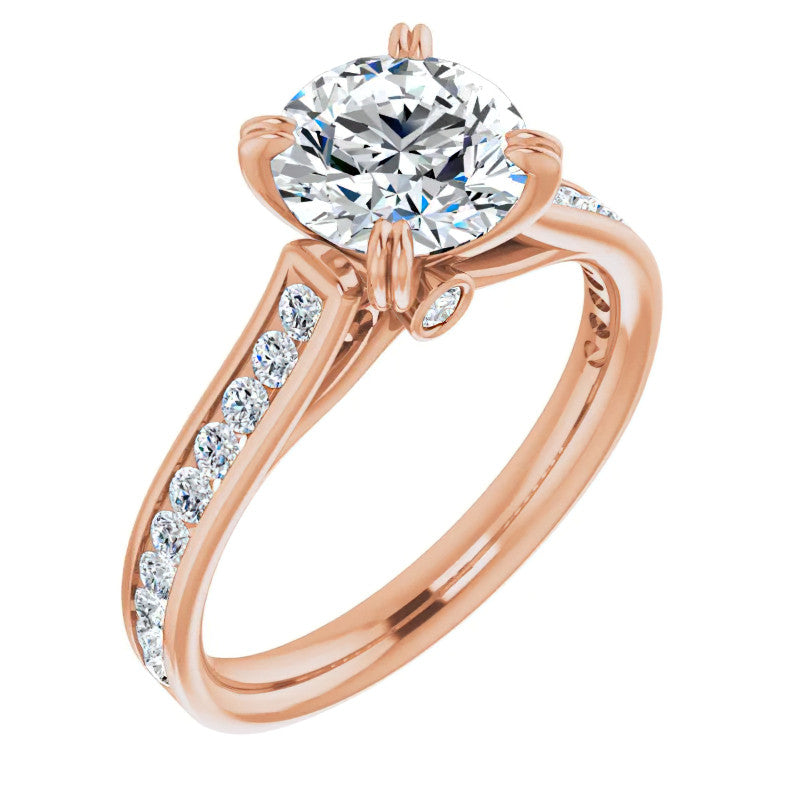 Double Prong Channel Set Moissanite Engagement Ring
