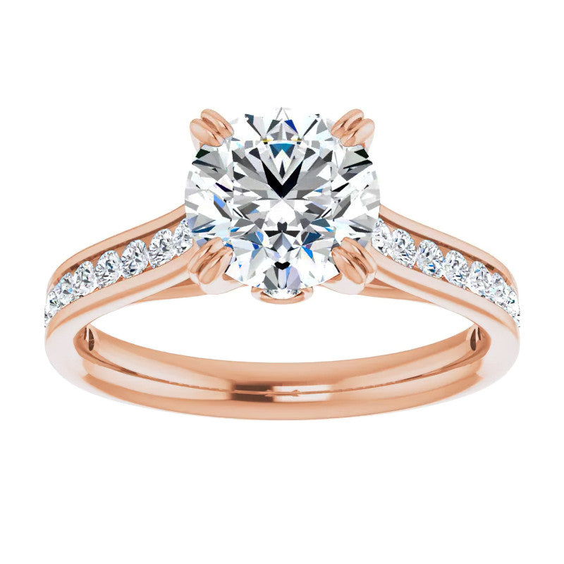 Double Prong Channel Set Moissanite Engagement Ring
