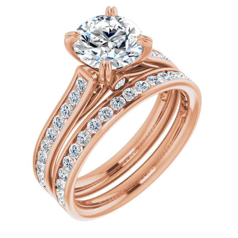 Double Prong Channel Set Moissanite Engagement Ring