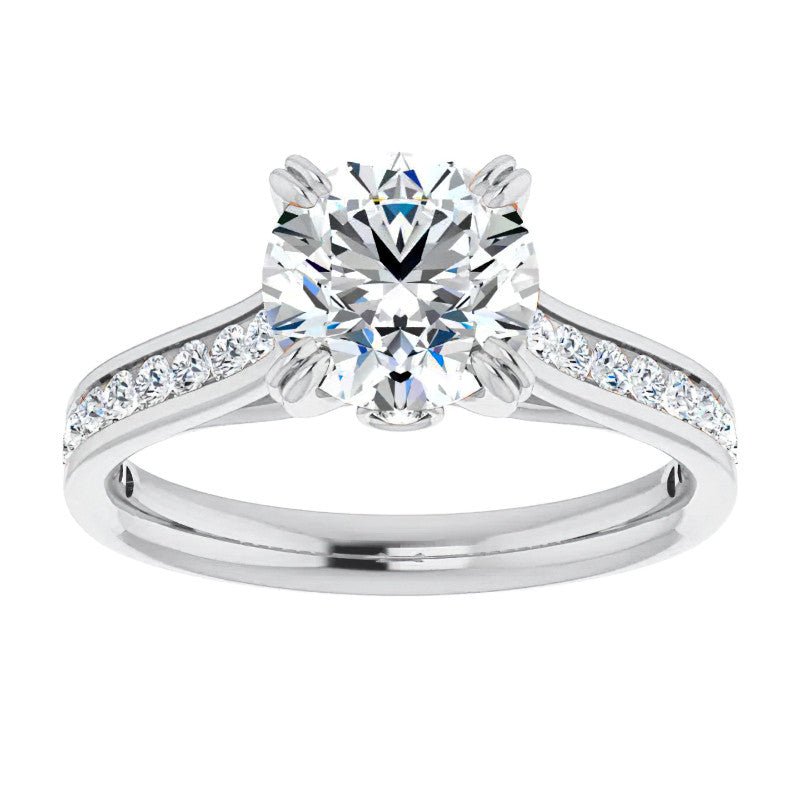 Double Prong Channel Set Moissanite Engagement Ring