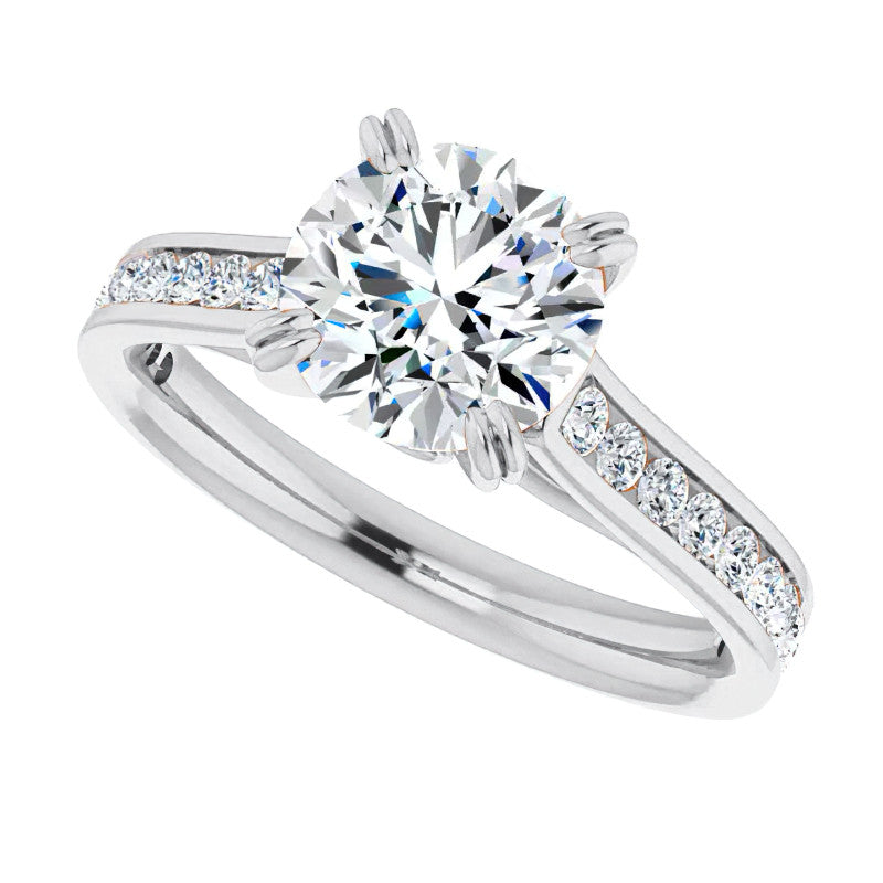 Double Prong Channel Set Moissanite Engagement Ring