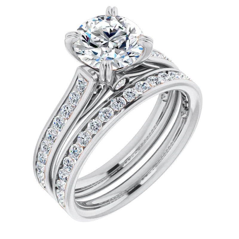 Double Prong Channel Set Moissanite Engagement Ring