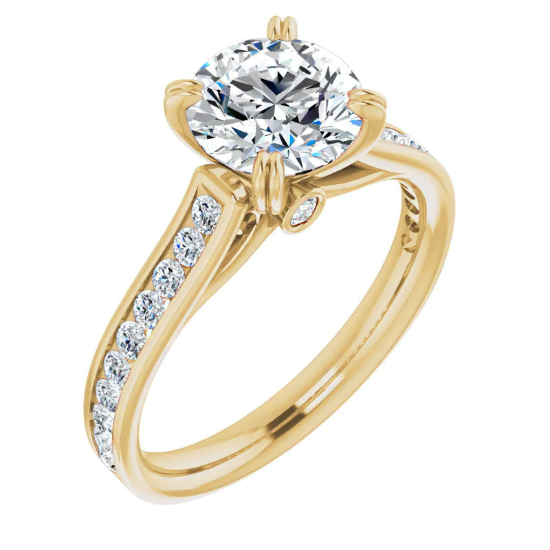 Double Prong Channel Set Moissanite Engagement Ring