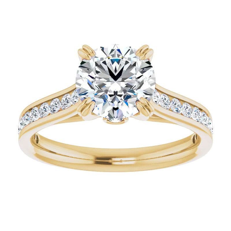 Double Prong Channel Set Moissanite Engagement Ring