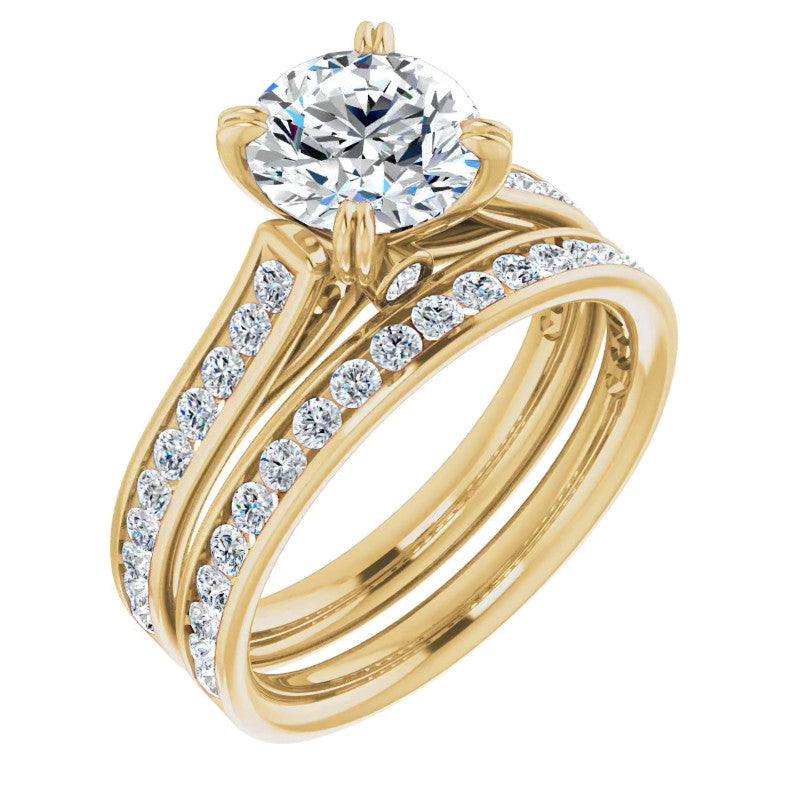 Double Prong Channel Set Moissanite Engagement Ring
