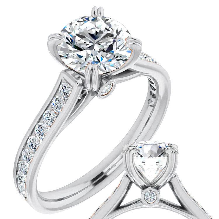 Double Prong Channel Set Moissanite Engagement Ring
