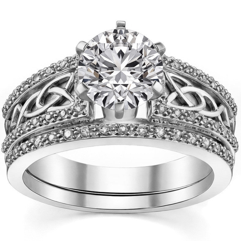 Moissanite & Diamond Celtic Style Engagement Ring