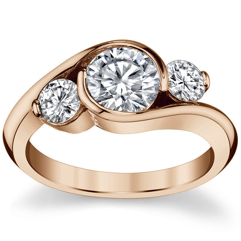 Round Bypass Three-Stone Moissanite Engagement Ring