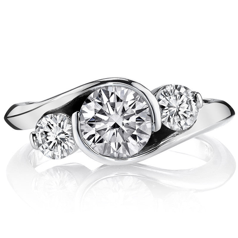 Round Bypass Three-Stone Moissanite Engagement Ring