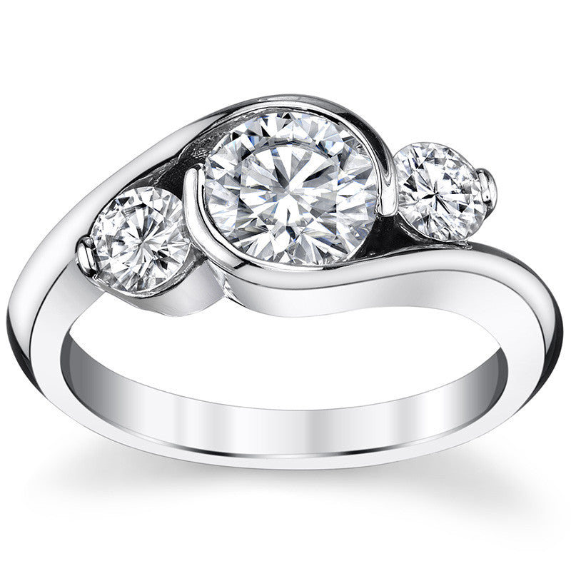 Round Bypass Three-Stone Moissanite Engagement Ring