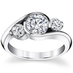 Round Bypass Three-Stone Moissanite Engagement Ring