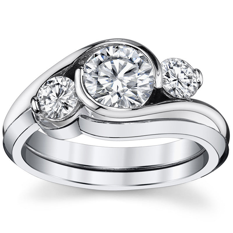 Round Bypass Three-Stone Moissanite Engagement Ring