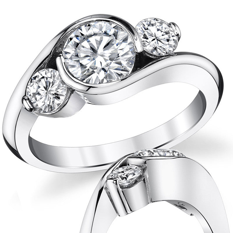 Round Bypass Three-Stone Moissanite Engagement Ring