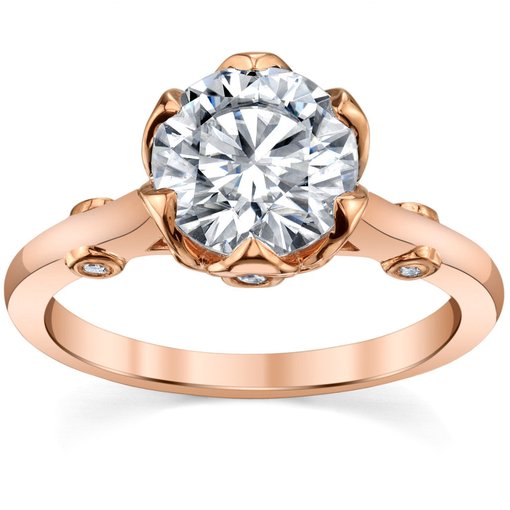 Round Tulip Cathedral Moissanite Engagement Ring with Surprise Stone