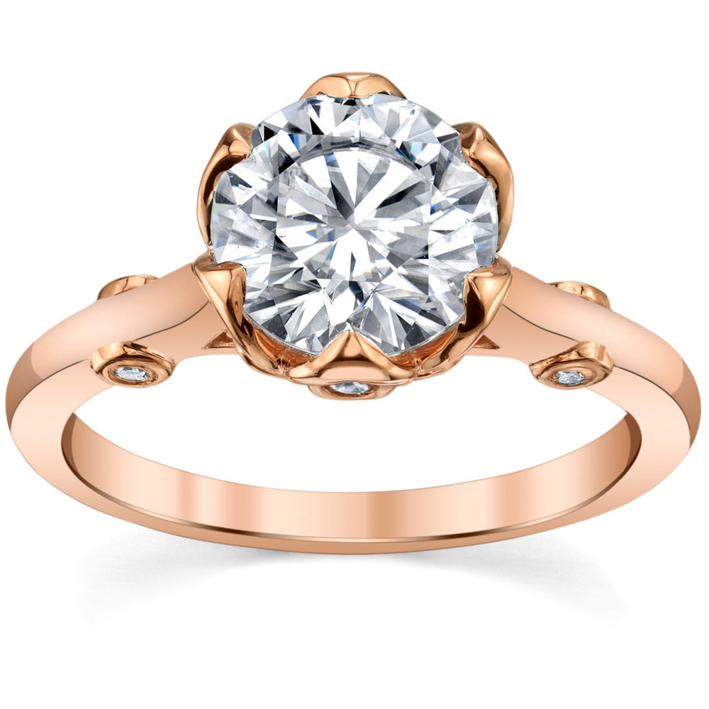 Round Tulip Cathedral Moissanite Engagement Ring with Surprise Stone