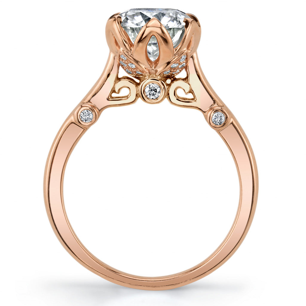 Round Tulip Cathedral Moissanite Engagement Ring with Surprise Stone