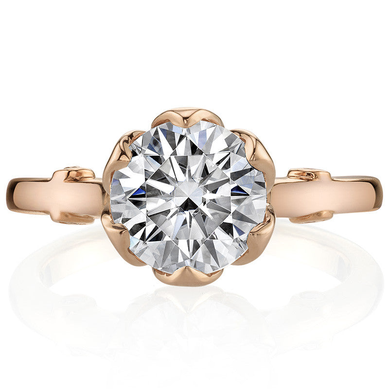 Round Tulip Cathedral Moissanite Engagement Ring with Surprise Stone